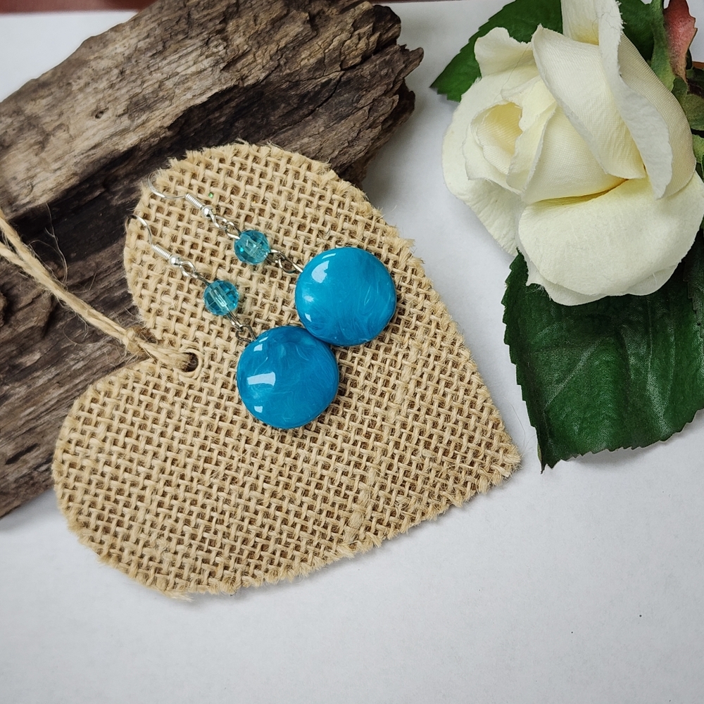 Hand Crafted Elegant Blue Swirl Dangle Drop Earrings With Faceted Accent Bead